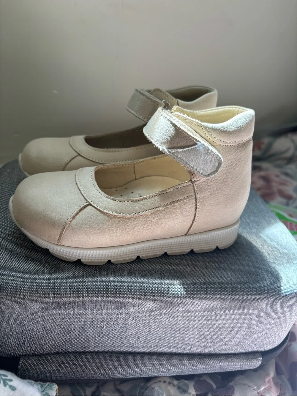 Genuine Leather and Nubuck orthopedic Girls Cream Mary Jane Dress Shoes